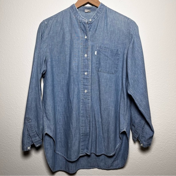 VTG Levi's Women Chambray Tunic Top Large Henley Popover Long Sleeve Coastal - Picture 1 of 12